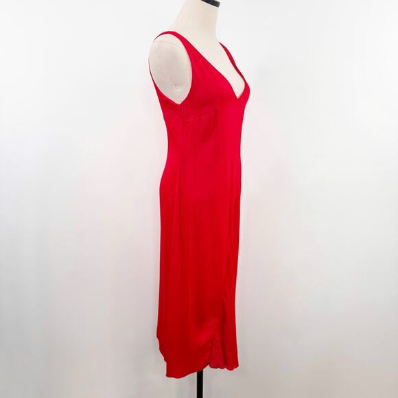 & Other Stories Satin Dress Red Midi Bias Cut Slip Party Holiday Cocktail Size 2 - Picture 4 of 15